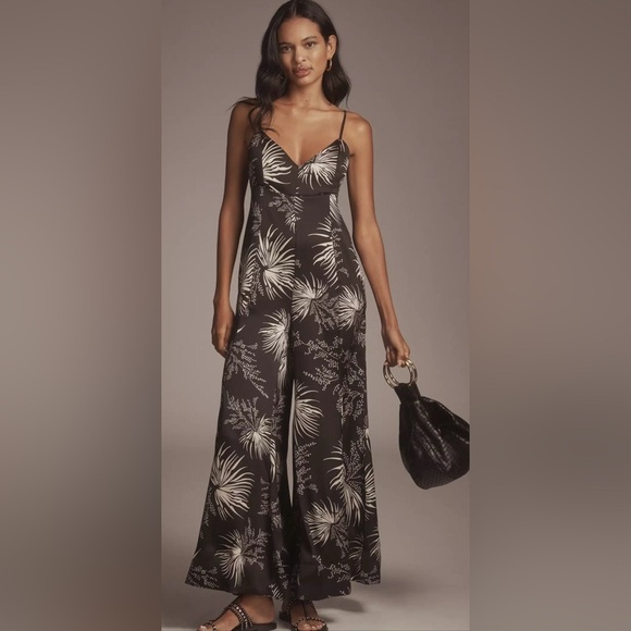 bishop + young Pants - Bishop + Young Nora Wide Leg Jumpsuit Palm Print Size M NWT Back Tie